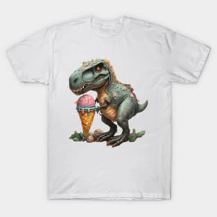 Dinosaur eating ice cream gift ideas, dino ice cream gift, trex dinosaur eating ice cream gift ideas T-Shirt